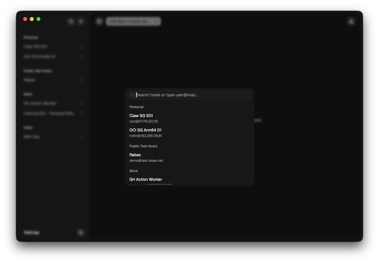 Quick connect dialog